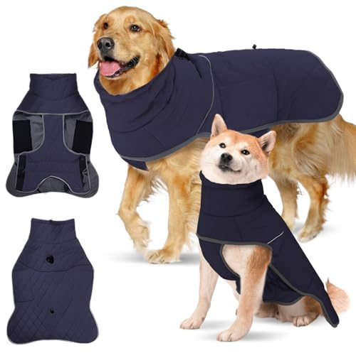 SilverChry Hundvinterkappa, vattentät hundjacka, vattentät hundjacka, vinterrockar för stora hundar, vinterkappa för hundar, vattentät jacka (blå, M)