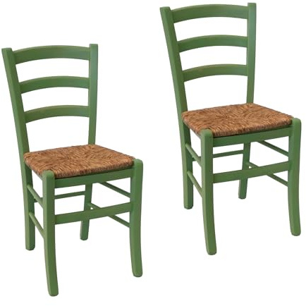 Import Trade – Lot de 2 Chaises Venezia en Bois Vert, Cuisine, Restaurant, Salle à Manger et Agritourisme, Chaise Rustique en hêtre avec Assise en Paille de Riz, Made in Italy.