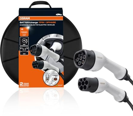 OSRAM BATTERYcharge 7PIN | 3FAS | 16 AMP, laddkabel för el- och plug-in hybridfordon, typ 2 till typ 2, 11kWh, 5m kabellängd