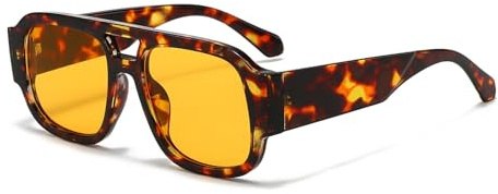 YAMEIZE Retro Style Double Bridge Pilot - Lunettes de Soleil pour Femmes Hommes Vintage 70s Rectangle Lunettes de Soleil Conduite à l'Ombre Carrée