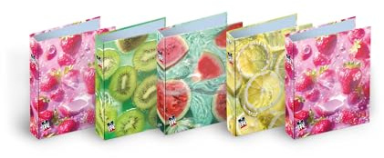 Pigna,Quaderno con anelli f.to A4 FRUITS,soggetti frutta assortita,quaderno ad anelli,organizzazione appunti scolatici e/o documenti, Formato 27x32 cm, confezione da 5 pezzi