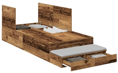 vidaXL Stauraum Bettgestell Altes Holz 90X200 cm Genial viel Stauraum Modernes Design Einfache Montage Indoor Schlafzimmermöbel Zeitgemäßes Erwachsenen strukturiert Haltbar
