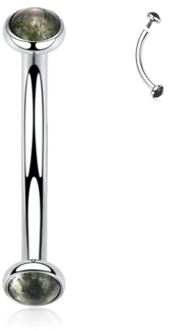 hengkaixuan 16G Eyeborw Ring Curved Barbell Titanium Nipple Jewellery Internal Thread Helix Daith Earring Silver Belly Ring Rook Piercing 8 mm with Moss Agate