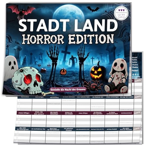 BOYATONG Stadt Land Horror Edition, Gruselig Halloween Party Spiele, Activity Spiel, Halloween Kalender Adventskalender 2026 Geschenk Mitgebsel Erwachsene, Familienspiele Junior Kartenspiel