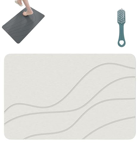 Matmend Tappetino Da Bagno, Tappeto Che Assorbe Acqua Doccia Esterna, Tappetino Da Bagno In Pietra Matmend Terra Di Diatomee Tappetini Da Doccia Antiscivolo Ad Asciugatura Rapida Facile (White-B)