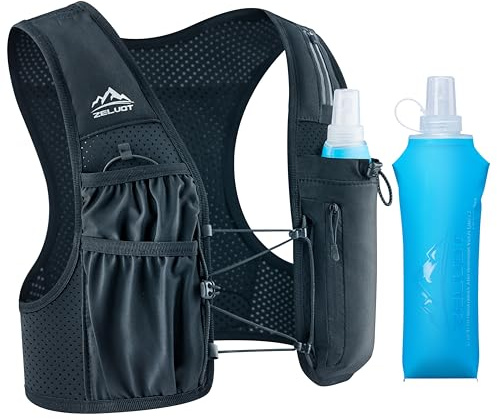 Zelvot Gilet de course pour homme et femme avec bouteille d'eau de 500 ml, brevet d'origine européen, sangles de poitrine réglables, ultra léger et respirant, gilet d'hydratation réfléchissant, course