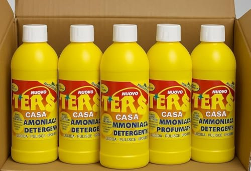 TERS Casa Ammoniaca Profumata Detergente Multiuso – 5 Confezioni da 1 L – Sgrassante Igienizzante per Vetri, Ceramica e Superfici Dure – Lucida, Pulisce e Deodora