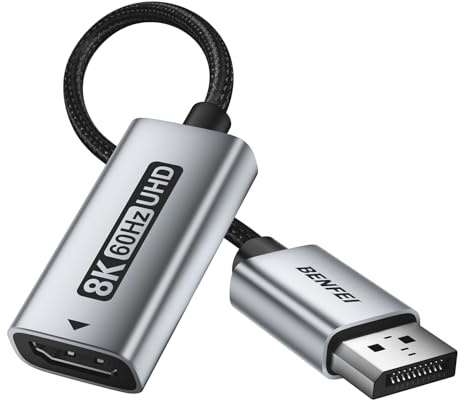 BENFEI Adaptateur DisplayPort 1.4 vers HDMI 2.1 8K@60Hz/4K@240Hz/1080P@480Hz, Conversion unidirectionnelle, Convertisseur Aluminium pour Moniteur de Jeu, téléviseur, AMD, NVIDIA