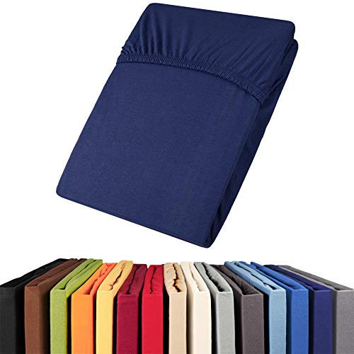 aqua-textil Viana Spannbettlaken 180x200-200x200 cm dunkel blau Baumwolle Spannbetttuch Jersey Laken