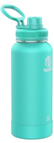 Takeya 51028 Actives Insulated Stainless Steel Water Bottle with Spout Lid, 18/8 Food Grade, Teal