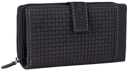 STILORD Isabella Leder Geldbeutel Damen RFID Schutz Vintage Portemonnaie geflochten für Frauen Anti NFC Großer Geldbörse Echtleder mit Geschenkbox Farbe:schwarz