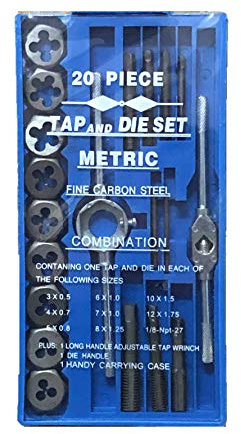 EN-227383 Set Kit Filiera 20 Pezzi in Cassetta Filiere Maschi e Femmine Filettatura