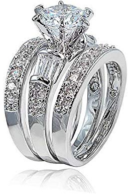 COSJOOHY 925 Sterling Silver Bridal Ring Sets Emerald Cut CZ Engagement Rings Vintage Promise Rings Platinum Big Women CZ Rings Set Bling Princess Cut Cubic Zirconia Size 6-10 (6)
