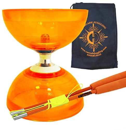 Juggle Dream Orange Cyclone Quartz II Triple Bearing Diabolo with Coloured Superglass Sticks and Carry Bag - Pro Clutch Diablo Set
