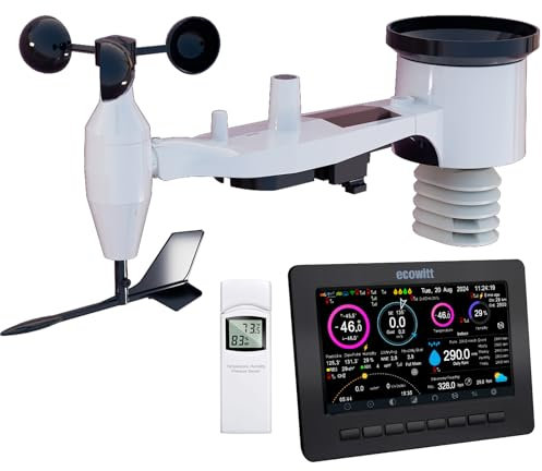 ECOWITT Wetterstation HP2551, 7 Zoll große WiFi TFT Farbdisplay Konsole mit den 3-in-1 Innensensoren, 7 in 1 Solarbetriebener Funk Wettersensor für draußen, Haus Garten Bauernhof Wettervorhersage