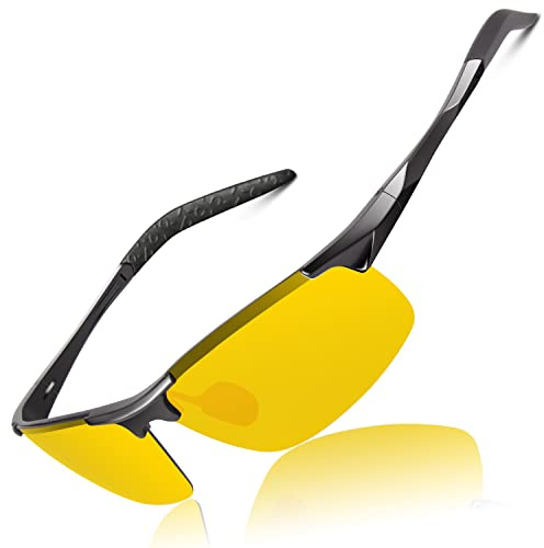 LINVO Polariserade solglasögon män speglade sportglasögon ultralätt Al-Mg UV400 skydd män förare glasögon katt 3 CE, Al-mg svart ram/mörkerseende lins, Medium