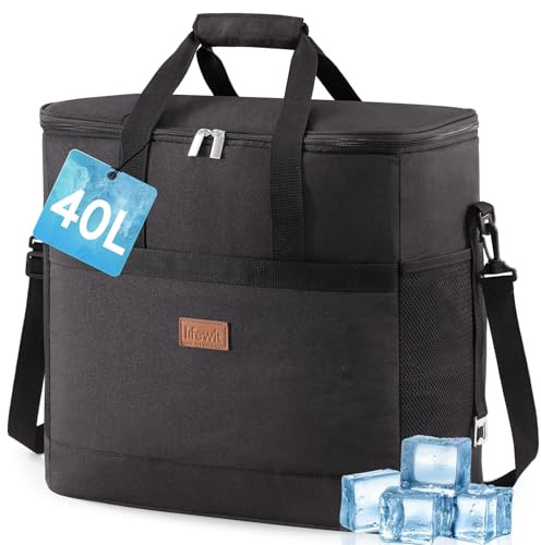 Lifewit Sac Isotherme 40L, Grand Format Glaciere Souple Isothermes, Portable Sacs Isotherm Courses Surgelés pour Voyage, Pique Nique, Camping, Plage, Noir