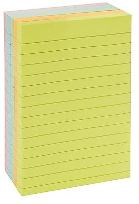 Amazon Basics Rechteckig Mini-Haftnotizen, 10,16 x 15 cm, Gemischt Farben, 5 Stück, Bunt