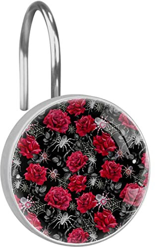 Ganci per tenda da doccia in acciaio inox, 12 pezzi, ragno e rose