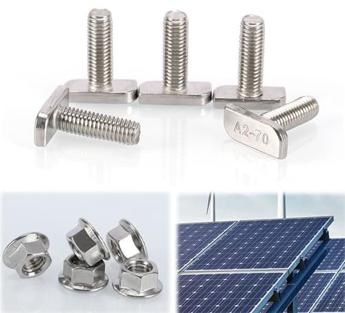 Wondsea 15Piezas Tornillos de Cabeza de Martillo,Tornillos de cabeza para martillo M8 x 20 de acero inoxidable,con tuercas de brida M8 Para Inoxidable Rieles Solares(15 tornillos+15 tuercas de brida)