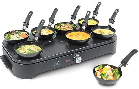FRITEL GWP 2560 Gourmet Wok Pfannkuchen - Gourmet, Wok und Pfannkuchenplatte in 1 - mit 8 Wokpfännchen und Spateln - für 1 bis 8 Personen - BPA frei