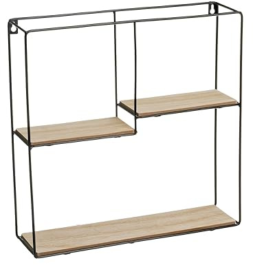 LOLAhome Estantería Cubo Negra de Metal con 3 estantes de Madera de 40x10x40 cm