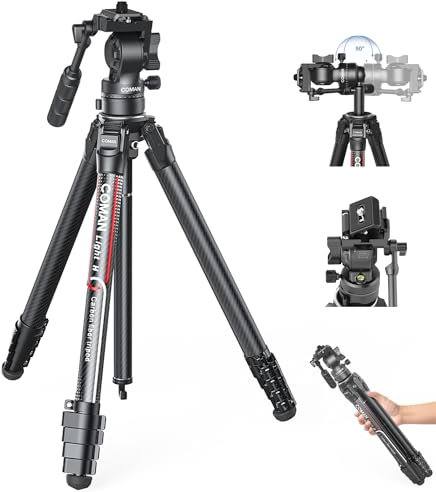 Trípode de Viaje para vídeo, Light-H Trípode Ligero de 61 de Fibra de Carbono para cámara con amortiguación de 360°, trípode Compacto para Placa de liberación rápida dji y la mayoría de Las cámaras