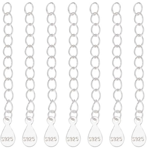 Beebeecraft 1 Caja 10 Piezas 925 Extensor de Cadena de Plata Esterlina Collar Pulsera Cadenas de Extremo de Extensión con Pestañas de Cadena de Lágrima Sello S925 para Fabricación de Joyas