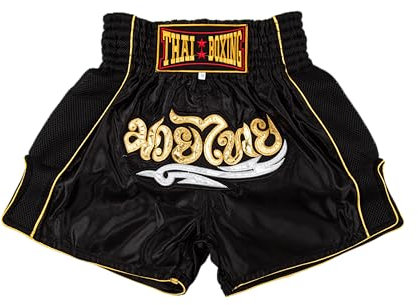 MUAY NATION Muay Thai Shorts für Männer Frauen Slim Cut MMA Boxshorts Training Kickbox-Kleidung Kampfsport-Shorts (DE/NL/SE/PL, Alphanumerisch, M, Regular, Regular, Klassisch Schwarz)