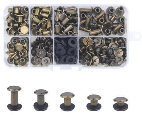 MABAHON 100 Pièces Vis Chicago Screws 4/6/8/10/12 mm Rivet a Visser vis Métal Clou Rivets bouton Chicago pour Bricolage Cuir, Livre, Album Photo, Ceinture en Cuir Bronze