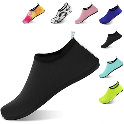 FANWINKJ Chaussures de Natation, Chaussures de Yoga, Chaussures d'eau Respirantes et stylées pour la Plage, Le Sport, Le Surf et la Natation, Hommes et Femmes,Noir-36-37
