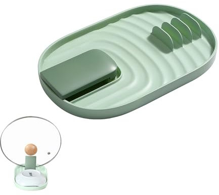 Eupneicu Topfdeckelhalter, Topfdeckelhalter Löffelablage Ständer, Topfdeckelhalter & Kochlöffelablage In Einem, Für Topfdeckel Und Kochlöffel, Küchenutensilienhalter [ Grün ]