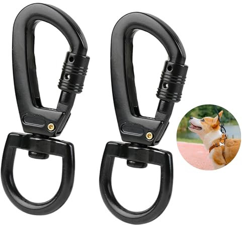 Lot de 2 petits mousquetons avec articulation pivotante - Mousquetons de sécurité pour laisse de chien, alpinisme, trousseau de clés