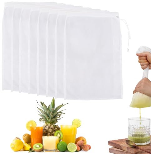 8 sacchetti per latte di noci, riutilizzabili, in nylon, per filtrare, lavabili, 30 x 20 cm, per filtrare succhi di frutta, caffè, tè, yogurt, formaggio, tofu
