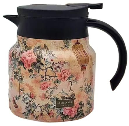 Floral Théière Rétro Theiere Avec Infuseur, 800ml Théière T-hermos À Motif Floral Vintage Avec Infuseur Intégré, Théières En Acier Inoxydable, Théière Isotherme Thermo En Acier Inoxydable
