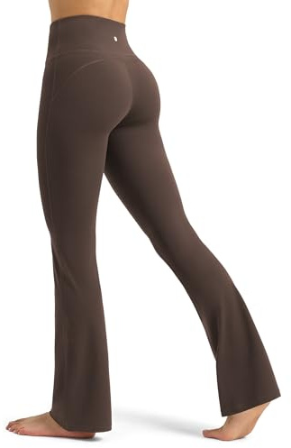 WILLIT utsvängda leggings dam yogabyxor hög midja utsvängda byxor bootcut sportbyxor ogenomskinliga leggings bootleg arbetsbyxor 77 cm/81 cm, Mörkbrun, M