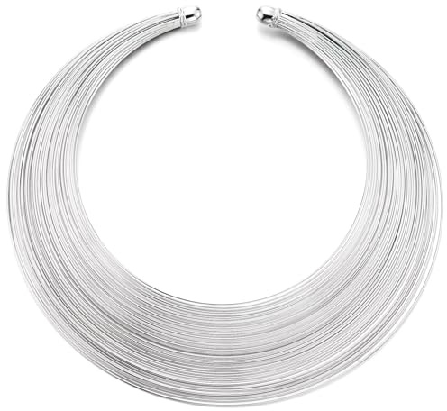 COOLSTEELANDBEYOND Stupendo Argento Collo Brazalete Metallo Collana Girocollo Choker, Multi-fila Collare