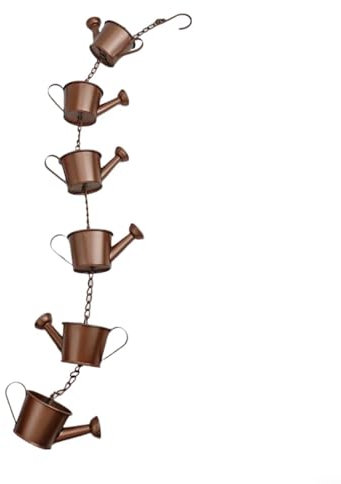 Pumixiy Catena pluviale in metallo con campanella a vento, decorativa, finitura in rame, sistema di drenaggio per giardino, esterni, per casa, tetto, padiglione, capannone, tenda da sole, lunghezza 1