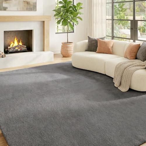 HOMCOM Alfombra Salón 120x160 cm Alfombra Lavable en Lavadora Pelo Largo Suave Estilo Moderno Tapete para Sala de Estar Dormitorio Comedor Gris Claro