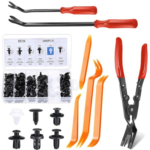 3 Pcs Auto Clip Pliers Set and 100 Pcs Car Trim Clips, Automotive Rivet Removal Tool Kit with Plastic Fasteners for Door Panel, Bumper, Dashboard Repair