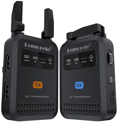 Lemorele Wireless HDMI Transmitter and Receiver - 656FT/200M,1080P@60Hz Low Latency(50ms)Wireless Video Transmission,1TX Up to 4RX,TuTuPlay App Preview,Plug & Play for Filmmakers,Live Streaming(Black)