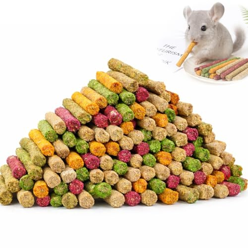 Rowglow 500g Barritas De Heno Natural para Conejos 85 Unidades, Palitos De Heno De Timothy, Copos De Remolacha Y Alfalfa, Juguete para Conejos, Hámsters (Mezcla de Colores 500g)