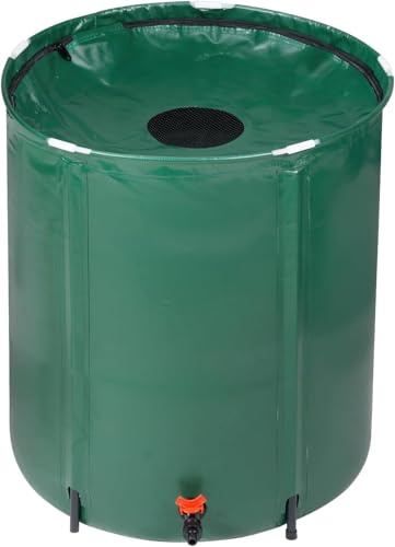 100 Gallon Collapsible Rain Barrel - Portable Water Storage Tank, Rainwater Collection System with Dual Spigots & Overflow Kit, Ideal Rain Catcher for Garden Use Green 66 Gallon