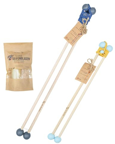 Riesenseifenblasen Set für Kinder, Holzstäbe 80 & 50 cm, 5 L Konzentrat