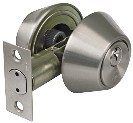 Amig - Cerrojo de Roseta con Llave por Ambos Lados Mod. 1650 - ø 65 mm - Espesor Máximo Puerta: 45 mm - Pasador de Seguridad Antisierra - Acero Cromado Mate