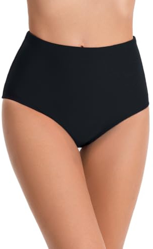 Micosuza Women's Swim Bottom High Waist Retro Basic Full Coverage Bikini Tankini Swimsuit Briefs Black