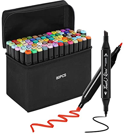 BALLSHOP Lot de 80 marqueurs de couleurs à double pointe - Stylo à alcool, stylo gras, marqueur pour graffiti, peinture pour débutants, étudiants, manga, artistes, croquis, dessin, coloriage (Noir)