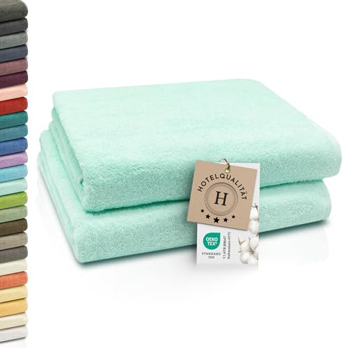 ZOLLNER 2er Set Badetücher - weiche und saugstarke Duschtücher - waschbar bis 95°C - Baumwolle - 100x150 cm in Mint