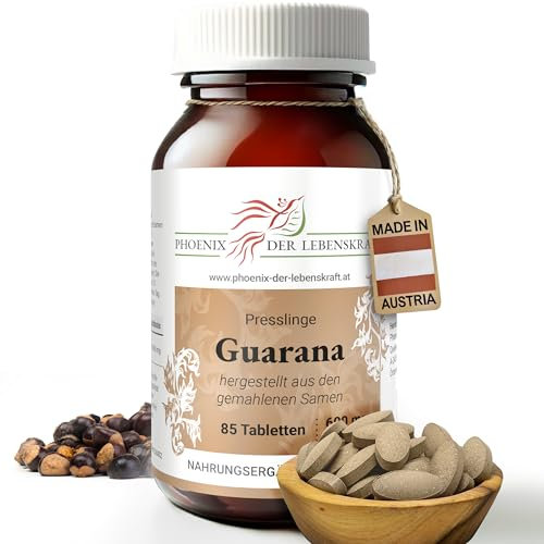 Guarana Tabletten 600mg | 85 Tabletten Paullina Cupana| Premium Qualität aus Österreich | Vegane Tabletten statt Kapseln ohne Zusatzstoffe | Guaranastrauch, Uabano, Brazilian Cocoa, Zoom, Guaraní