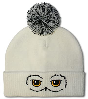 Logoshirt®️ Harry Potter I Hedwig I Kinder Bommelmütze I Winter I Mädchen & Jungen I gestrickt I Bestickt I Weiss I Lizenziertes Originaldesign